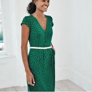 Boden Alberta Jersey Dress Green Polka Dot 12R